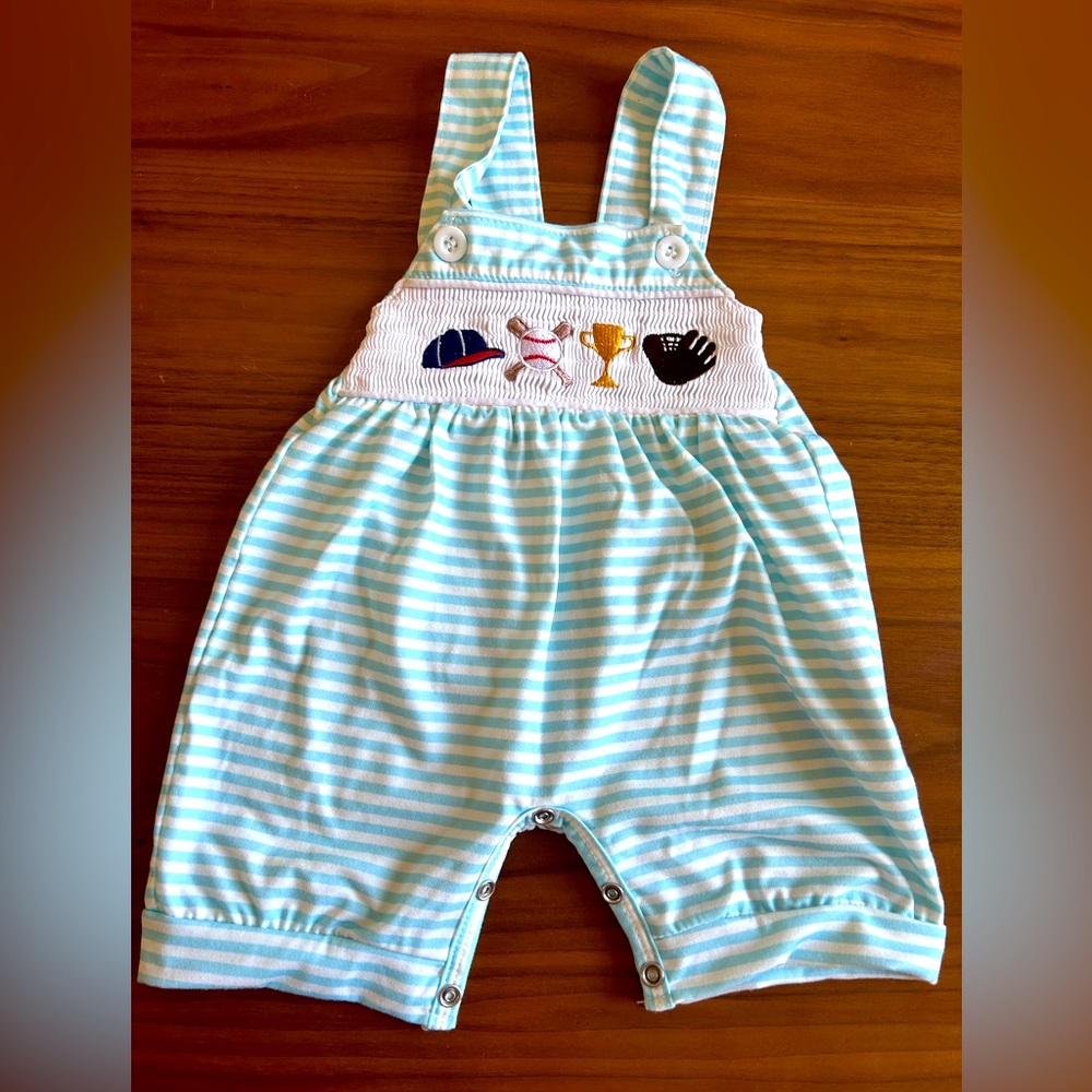 Honey Bean 3M Baseball Smocked Romper